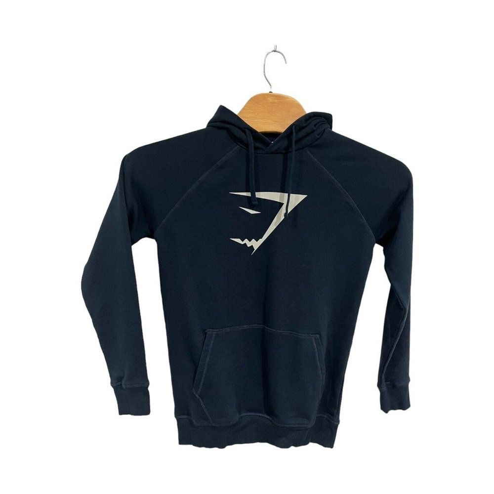 Gymshark Hoodie Sweatshirt Mens Small Sharkhead Infill Logo Pockets Blue Gym ECU